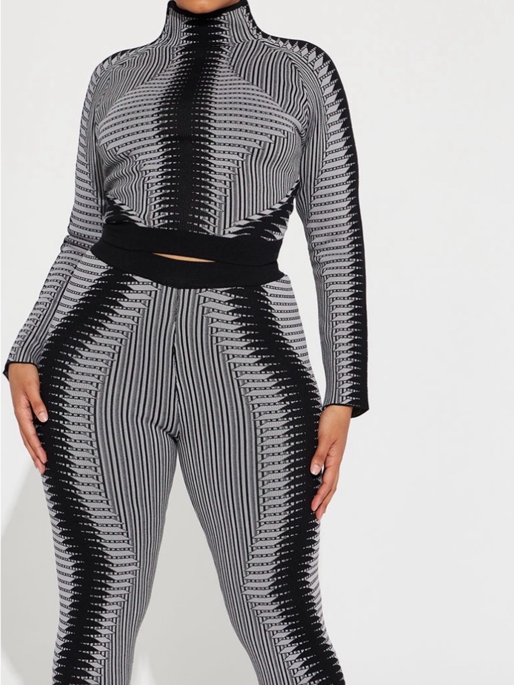 Fashion Nova Black & Gray Geometric Knit Jumpsuit